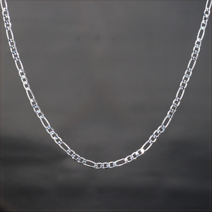 [NECKLACE] SILVER FIGARO CHAIN シルバー 6面 カット 4.5mm ワイド フィガロ チェーン ネックレス 62cm 【送料無料】