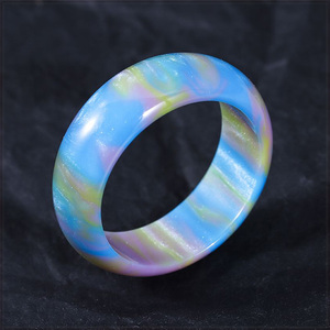 [RING] Resin Rainbow Blue Cloud Opal ブルーレインボークラウド オパール ハンドメイド レジン 8mm リング 18号 【送料無料】