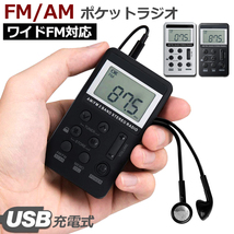 ミニラジオ FM AM ワイドFM対応 携帯ラジオ 通勤ラジオ ディスプレー 充電式 ロック機能搭載 防災ラジオ イヤホン付き シルバー2個セット_画像3