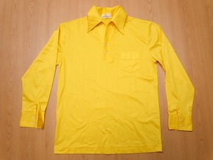 美品【昭和レトロ 古着】70s 80s HOPE 長袖 ポリシャツ L★ポロシャツ 黄色★即決★h