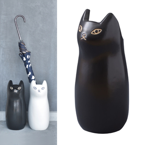 傘たて 猫 ねこ ころんとかわいい 陶器 インテリア スリム 個性的 フラワーベース・ポスター立てにも ミニサイズ CLY-13BK