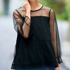 セシール チュールレーストップス ブラックLL