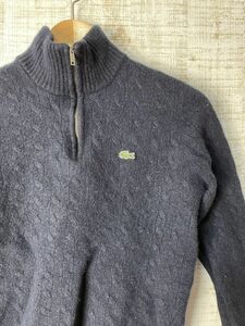 ☆US古着 LACOSTE ラコステ ニット ジップアップ プルオーバー ワニロゴ刺繍 キッズ【Sくらい】ウール　　　　◆3629◆