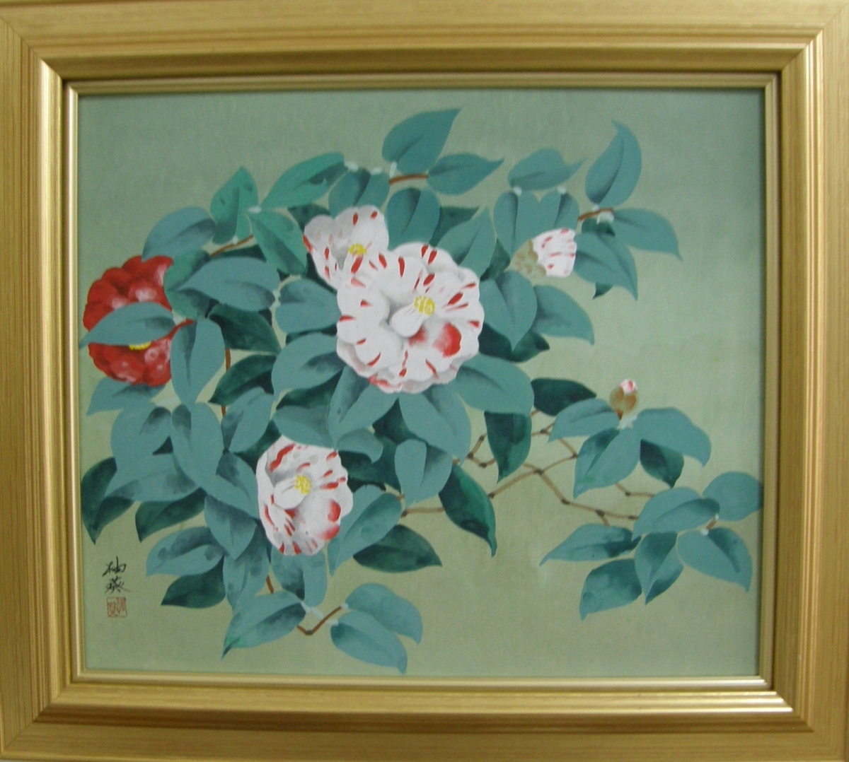 Questions welcome Yuuki Miyashita Tsubaki Japanese painting F10 True work Director of the International Art Association Teacher: Toshiki Miyashita (under Ito Shinsui) [Free shipping], painting, Japanese painting, flowers and birds, birds and beasts