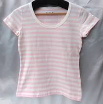 agnes b. アニエスベー 半袖Tシャツ 2点セット ストライプ ブルー系 ピンク系 綿100％ 日本製 MADE IN JAPAN_画像6