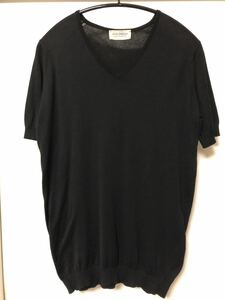 ◆【美品】JOHN SMEDLEY ジョンスメドレー / シーアイランドコットン 30ゲージVネックニットT シャツBRAEDON BLACK Ssize