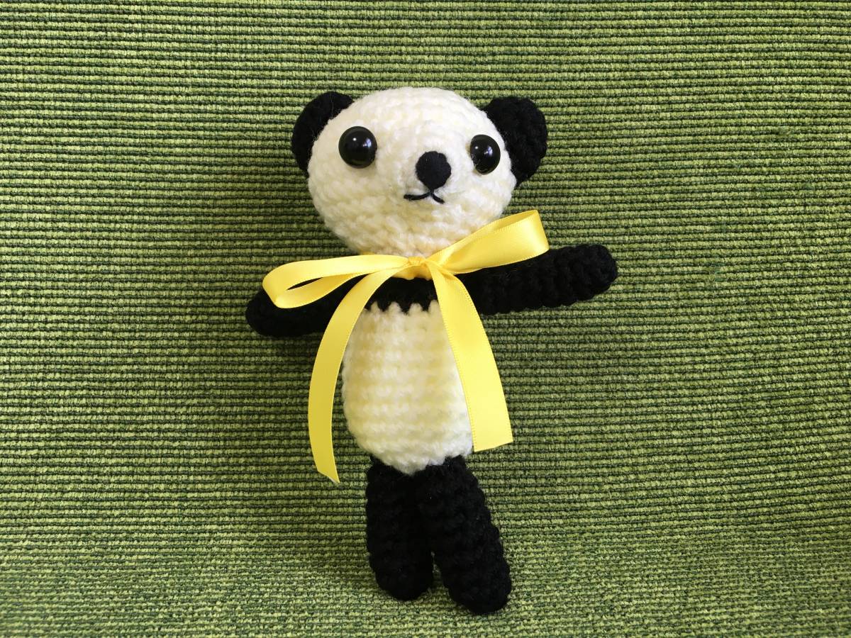 Handmade Amigurumi Panda (yellow ribbon), toy, game, stuffed toy, Amigurumi