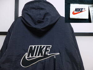 90s ナイキ 裏フリース ロゴ ワッペン付き フード付き ナイロン ジャケット / 90年代 NIKE コート