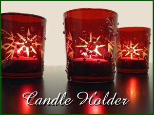  candle holder 3 piece collection red acrylic fiber Stone attaching Christmas interior /22и