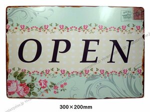 メール便送料無料 ブリキ看板(17) OPEN 開店サイン 30×20cm ブリキプレート/11и