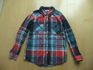  Journal Standard 85% cotton 15% flax check shirt navy blue blue red 