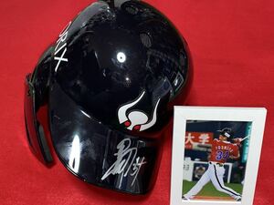 ORIX 34 Yoshida regular furthermore 2019 season official war 99 year close iron Buffaloes visitor reissue with autograph actual use helmet ( life photograph attaching )