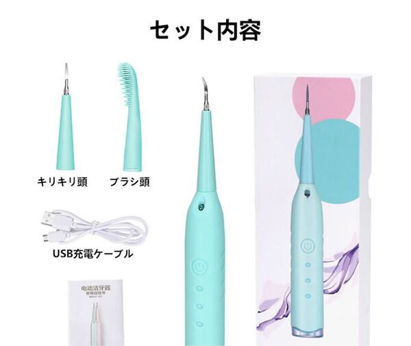 歯用ツール 電動 歯清潔 歯間ブラシ 歯磨き 歯石取り 口腔洗浄器 3段階調節 LEDライト付け 交換用ヘッド3枚付き ブルー