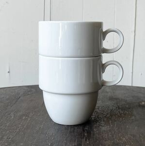 2個set スタック マグ 250ml デットストック 白磁 陶器　検: スタッキング ホワイト コーヒー 珈琲 喫茶 ビンテージ レトロ アンティーク