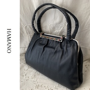  beautiful goods is manoHAMANO formal bag .. leather .. leather small po one handbag Imperial Family purveyor original leather Japanese clothes navy blue navy 