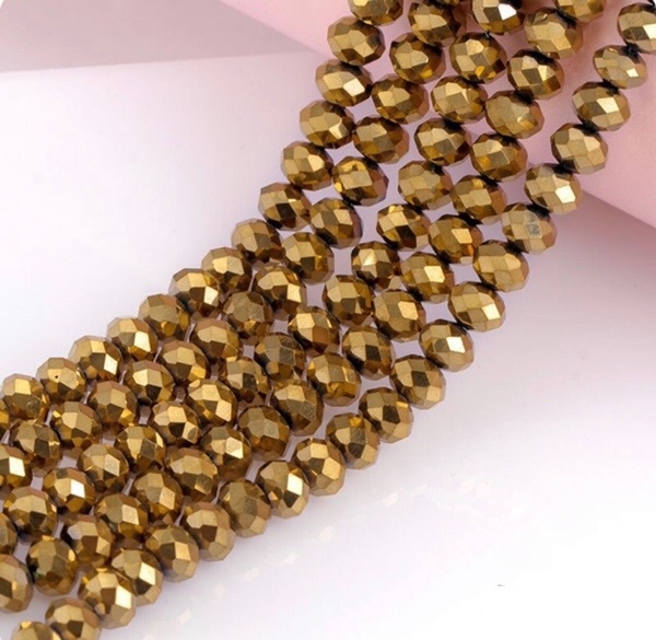 2本組 8mm ボタンカットビーズ クリスタルガラス 金色