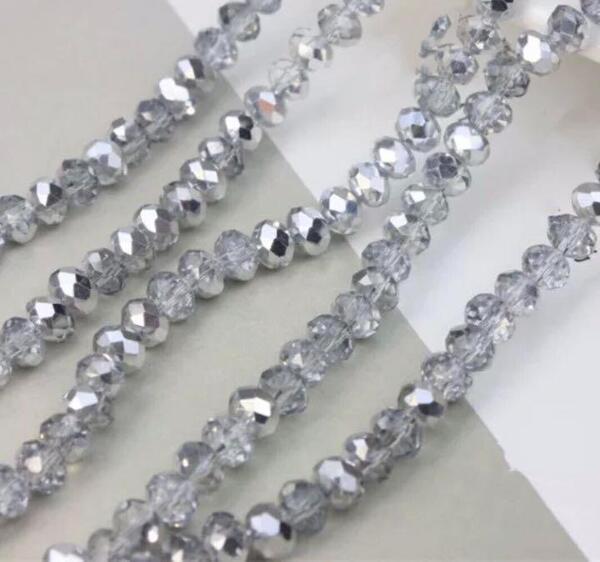 2本組 8mm ボタンカットビーズ クリスタルガラス 半銀