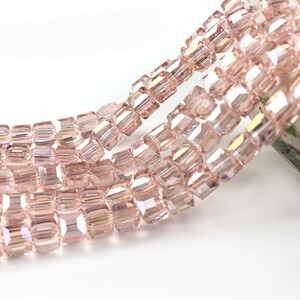 6mm キューブ型ビーズ 四角 スクエア クリスタルガラスビーズ 素材 資材　ピンク