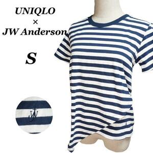 【ユニクロ】’18春夏　UNIQLO×JW Anderson コラボTシャツ ブルー　ボーダー S　アシンメトリー　マリンテイスト　