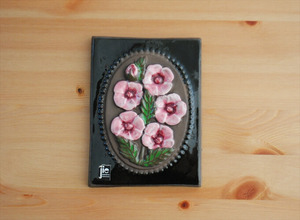 スウェーデン製 JIE GANTOFTA 陶板 ジイガントフタ ピンクの花 北欧 ウォールプレート 壁掛け陶器 オブジェ インテリア_ig2774