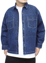【新品】 2L ブルー デニム シャツジャケット メンズ 大きいサイズ バンダナ柄 ペイズリー 総柄 ストレッチ 長袖シャツ_画像1