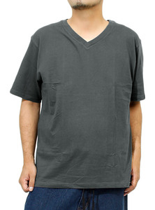 【新品】 4L チャコール Vネック Tシャツ メンズ 大きいサイズ 半袖 コットン 無地 カットソー パックTシャツ