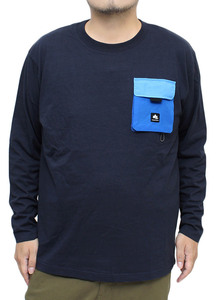 【新品】 4L ネイビー LOGOS PARK(ロゴス パーク) 長袖Tシャツ メンズ 大きいサイズ ロゴ プリント ポケット付き