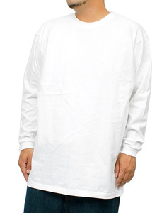 【新品】 2XL ホワイト 長袖Tシャツ メンズ 大きいサイズ スーパー ヘビーウェイト 厚手 7.4オンス 無地 クルーネック カットソー