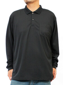 【新品】 5L ブラック ポロシャツ メンズ 大きいサイズ 長袖 吸汗速乾 ドライ メッシュ UVカット 無地 ポケット付き シャツ
