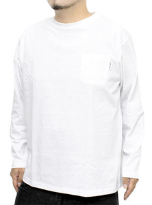 【新品】 3L ホワイト FIRST DOWN(ファーストダウン) 長袖Tシャツ メンズ 大きいサイズ ポケット付き ロゴ プリン