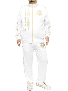 【新品】 2L ホワイト 長袖 セットアップ メンズ 大きいサイズ 長袖 半袖 フルジップ ブルゾン イージーパンツ パイピング使い ジャージ