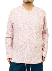 【新品】 5L 杢レッド Tシャツ メンズ 大きいサイズ 小さいサイズ Vネック 長袖 無地 テレコ素材 ストレッチ カットソー