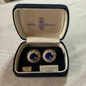 015・ロイヤルコペンハーゲン　Royal Copenhagen　カフス　ボタン　ホース　陶器　ゴールド