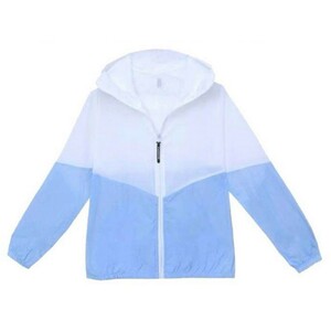 UV Parker Rush Guard hood pocket long sleeve outdoor light weight UV measures sunscreen blue × white 