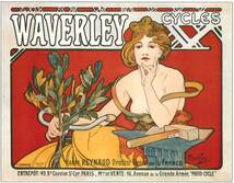 ミュシャ　『ウェイバリー自転車のポスター』 リトグラフ 1898年 38x30cm 複製画 高品質◆ グラッセ クリムト アールヌーヴォー 版画_画像1