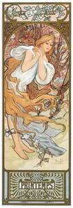 ミュシャ　『四季 - 春 - 』 リトグラフ 1897年 20x55cm 複製 高品質◆ ポスター グラッセ クリムト アールヌーヴォー 版画