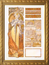 ミュシャ　『パリ』 リトグラフ 1900年 40x57cm 複製 高品質◆ ポスター グラッセ クリムト アールヌーヴォー 版画_画像2