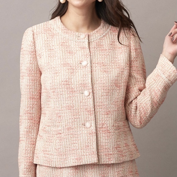 ロシャス ROCHAS パイル地 シルクフリル ノーカラー ジャケット