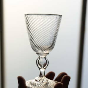 1800年代 古い手吹きガラスのヴィネツィアンリヴのゴブレット / 19世紀・フランス / アンティーク 古道具 ワイングラス B