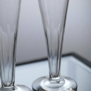 古い手吹きのガラスのシャンパーニュフルートグラス 2客セット / 19世紀・フランス / 硝子 ワイングラス アンティーク 古道の画像3