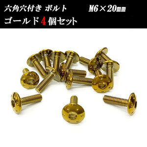 六角穴付き ボルト M6×20mm P1.0 ステンレス 4個set 車 バイク 汎用 外装 カー用品 ゴールド