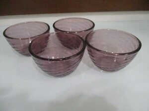 ガラス 小鉢 パープル 昭和レトロ 4個 デザート 気泡