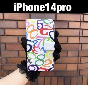 Phone14pro手帳型ケース　iPhone14proカバー　モード　メンズ　数字　手帳型 レザーケース モード　ストリート　メンズ　オシャレ　管理Z