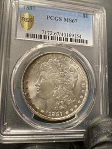 《高鑑定！》《フロスティに輝く極美品！トーニング！》1887 P アメリカ モルガンダラー 銀貨 PCGS MS67 アンティークコイン 同梱可 #001