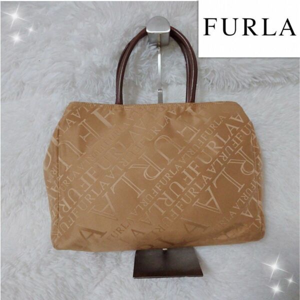 FURLA フルラ ロゴ 総柄 トートバッグ ハンドバッグ ブラウン