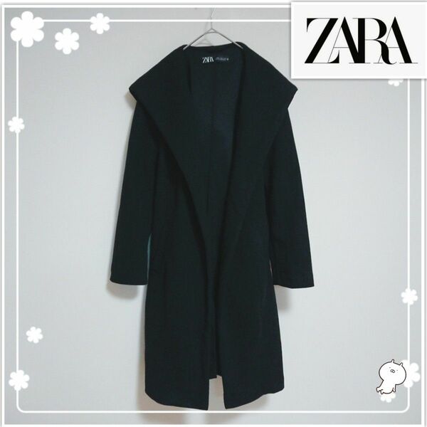 ZARA ザラ ロングコート オーバーサイズ ラップコート フーデッドコート ブラック 黒