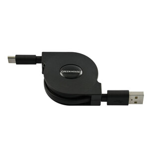 USBケーブル 15W(5V/3A)高速充電 充電/データ TypeA-C 巻取式ケーブル 1.0m GH-UMCA15-BK/1424/送料無料メール便　ポイント消化