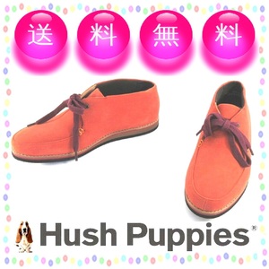 22.5cm 本革スエードレディースショートブーツ チャッカーブーツ デザートブーツ Hush Puppies ハッシュパピー 本州送料無料 橙 U1384