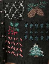 クリスマス ニット カーデ 刺繍 装飾 黒 ツリー リボン カントリー レトロ カラフル 個性的 かわいい ヴィンテージ 古着/club723(N369)_画像9