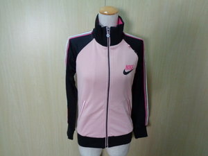 397 ◆ Nike Track Jacket ◆ Nike Size Ladies Pink x Black Zip Up Jersey Tops в рукаве Hem Libb 4K